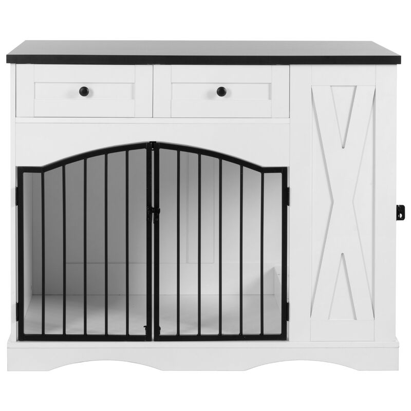 Whisen 43.3" Indoor Wooden Cabinets, Dog Kennel with 3 Drawers and Removable Feeder image number 6