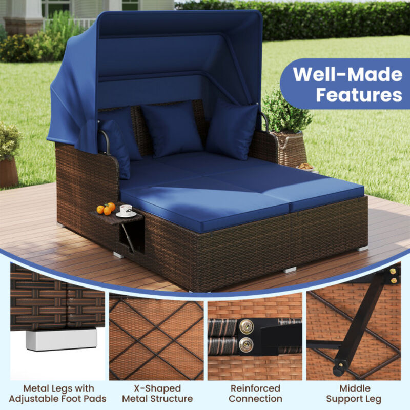 Patio Rattan Daybed with Adjustable Canopy and Built-In Side Tables image number 8