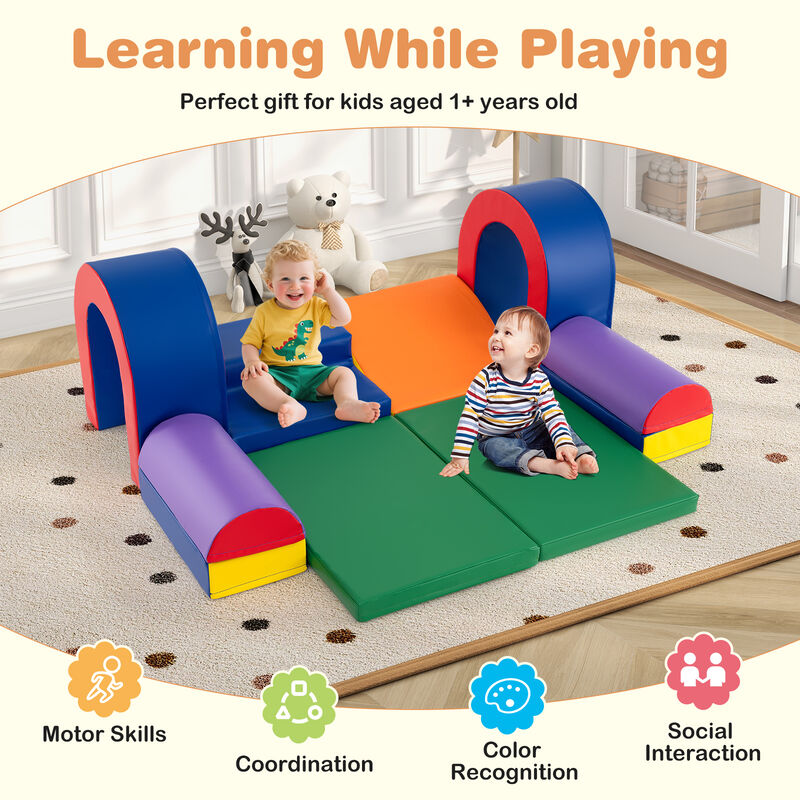 Soft PU Leather Foam Climbing Blocks 10-Piece Baby Play Gym Set-Multicolor image number 4