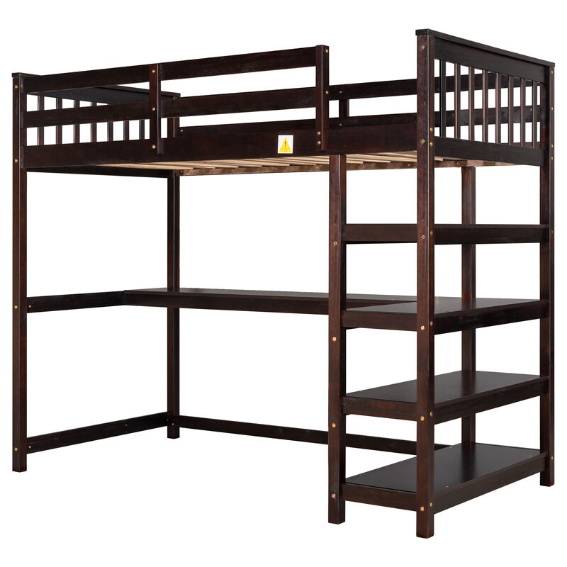 Merax Twin Size Loft Bed with Storage Shelves and Under-bed Desk