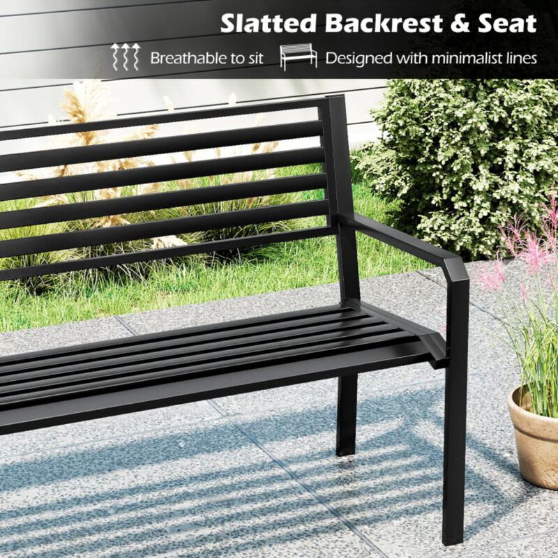 Hivvago 50 Inch Outdoor Metal Park Bench Patio Slatted Garden Bench for 2-3 People