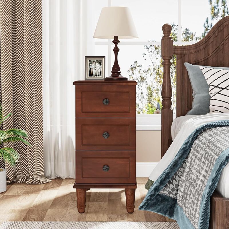 Wood Nightstand with 3 Drawers image number 6