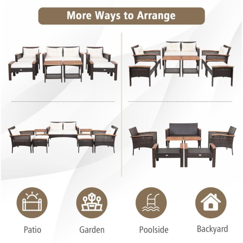 Hivvago 7 Pieces Patio Rattan Cushioned Conversation Furniture Set