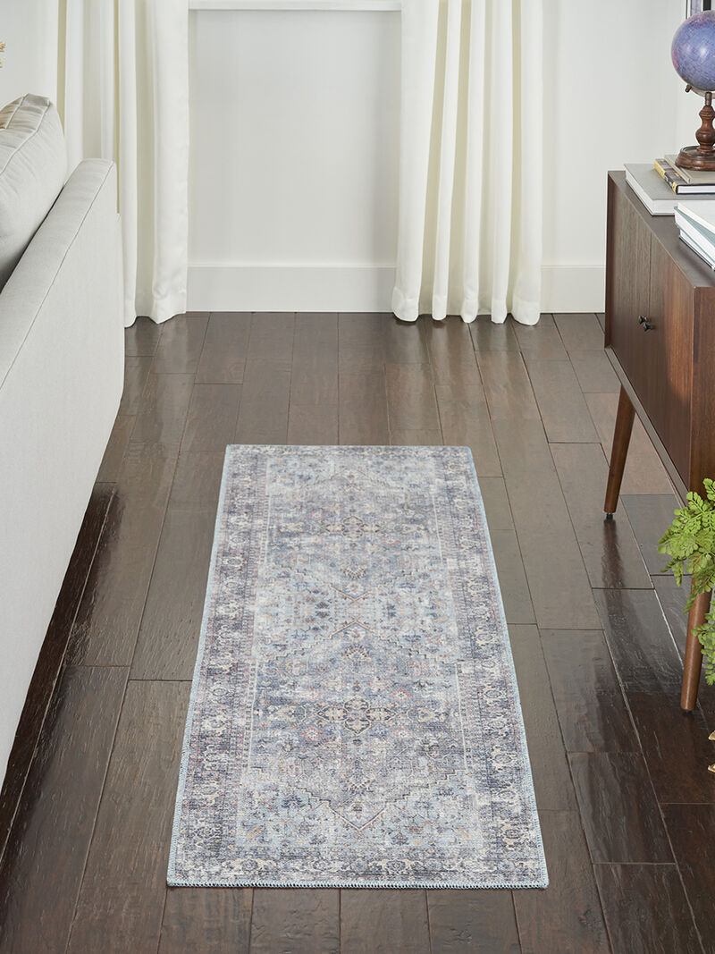 Machine Washable Series 1 SR104 Light Gray/Blue 2'2" x 10' Rug image number 5