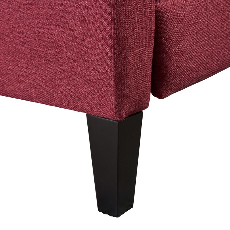 Push Back Recliner Chair, Birch Wood Legs, Red Button Tufted Polyester - Benzara