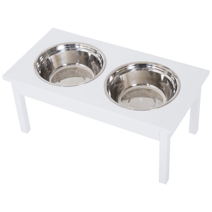 Dog Pet Bowl 23" Elevated Durable Wooden Heavy Duty Feeding Station - White