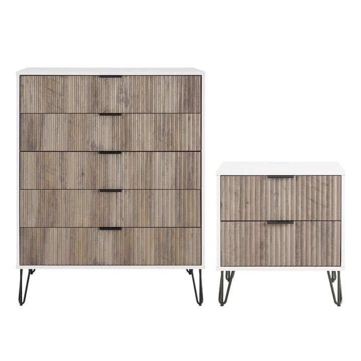 Dumbo Chest and 2-Drawer Nightstand in White and Gray