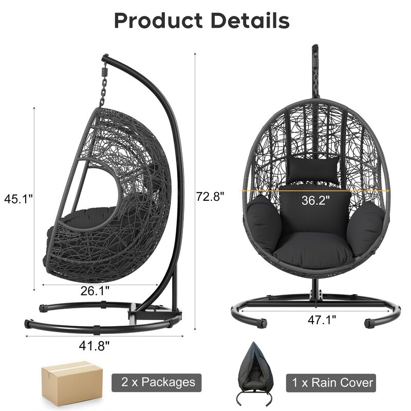Hivvago 42&rdquo; Wide Egg Chair with U-Base and Cushion image number 2