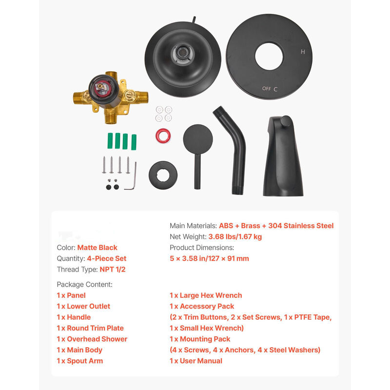Complete Tub Shower Set with Rainfall Head, Handheld Spray and Tub Spout image number 2