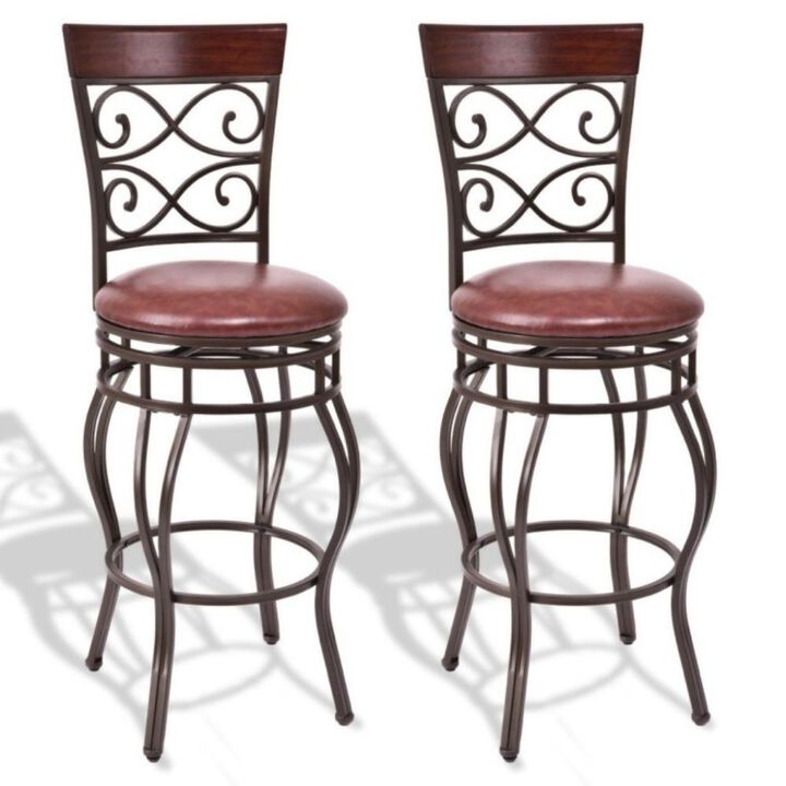 Set of 2 30 Inch Bar Stool with Backrest and Footrest