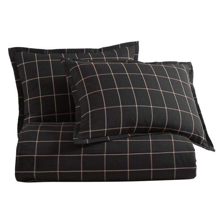 Windowpane Plaid Black Queen Comforter Set