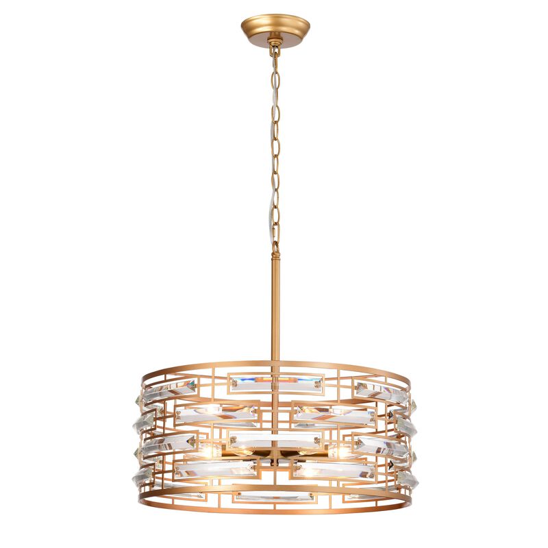 Laia Glossy Brass Drum Shade Chandelier with Clear Glass Prism image number 0