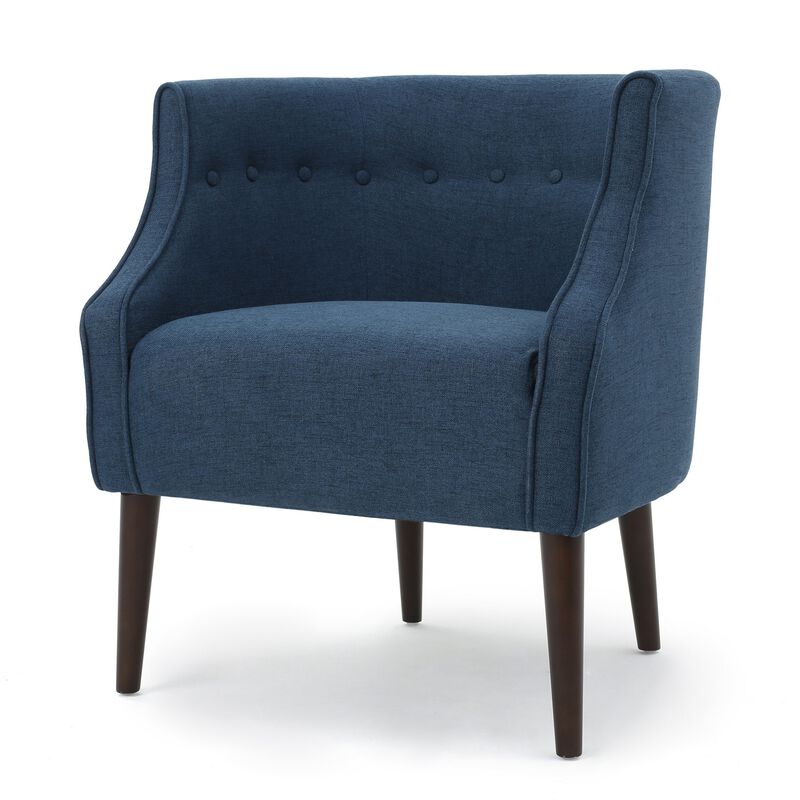 Accent Club Chair, Curved Barrel Back, Button Tufted, Navy Blue Fabric