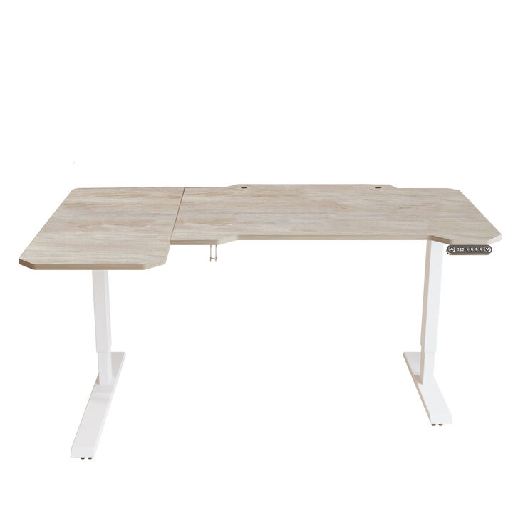 HomeRoots 59" Adjustable Light Khaki and White L Shape Standing Desk