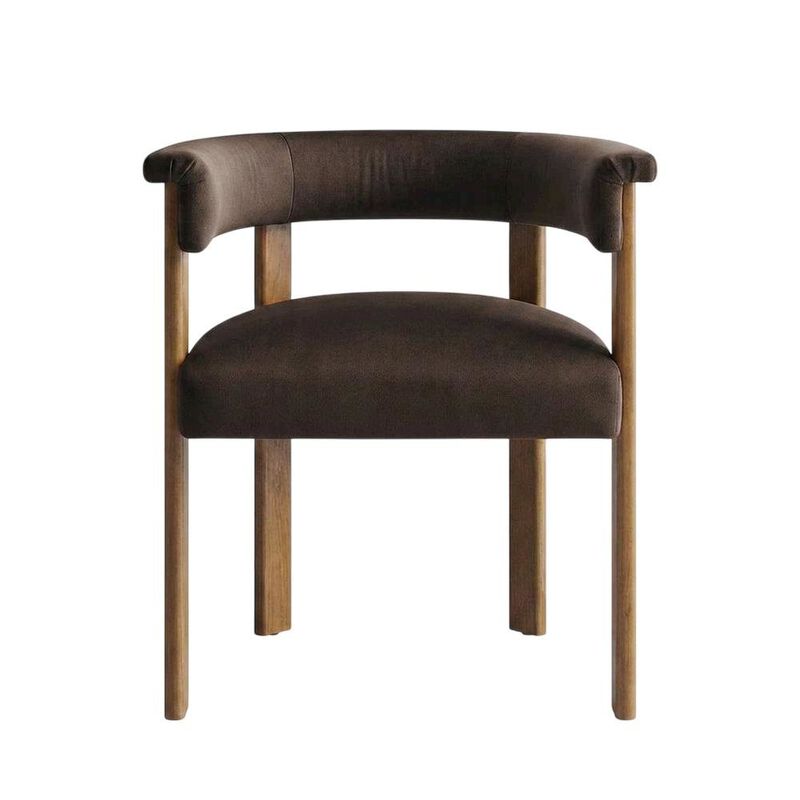 Performance Velvet Barrel Dining Chairs, Chocolate Brown Deep Brown, Set of 2 image number 0