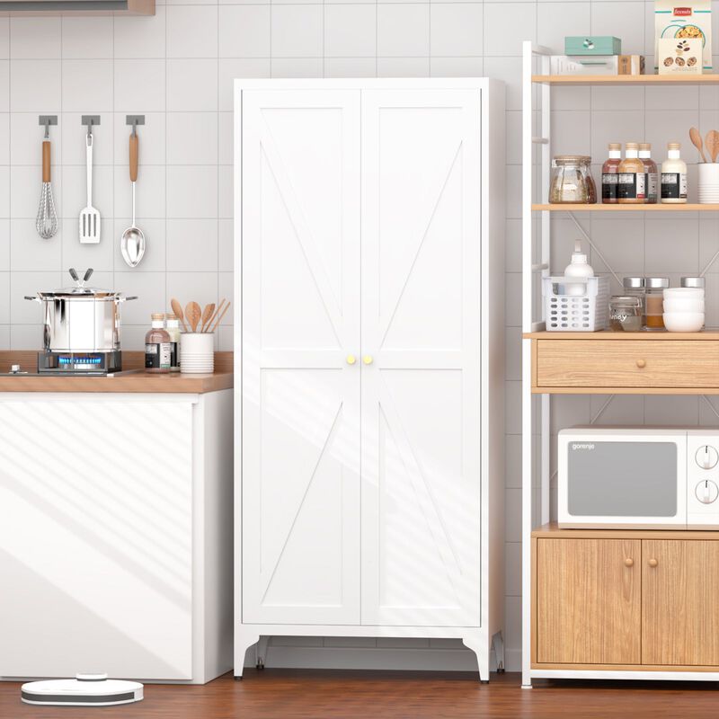 2 Doors Metal Storage Cabinet Kitchen Pantry Cabinet With Adjustable Shelves image number 3