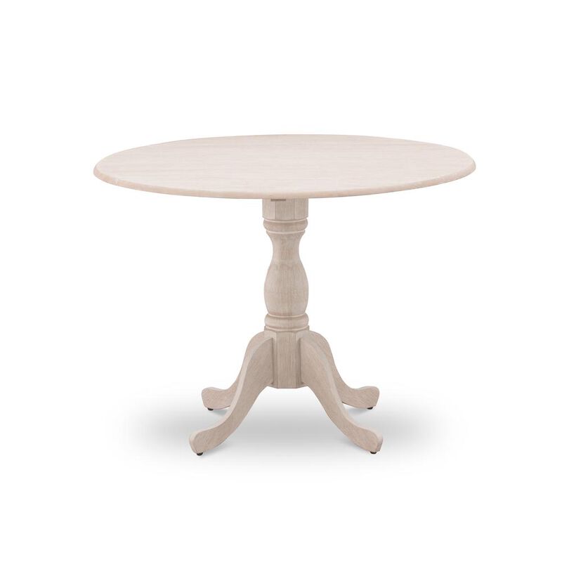 Round small table Linen White Color Drops Leave Table Top Surface and Asian Wood small dining table Pedestal Legs -Black Finish