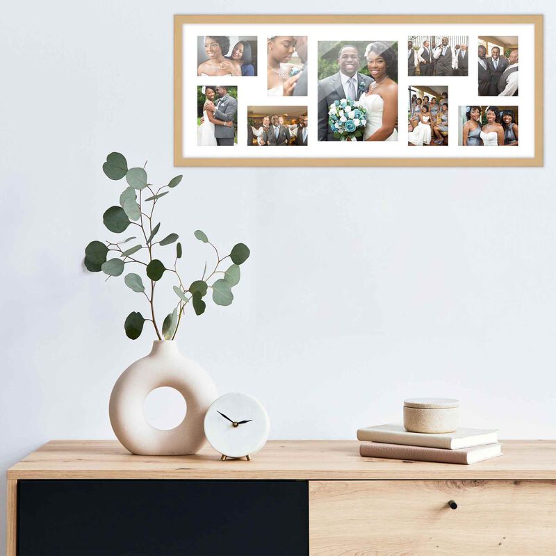 12x32 Wood Collage Frame with a White Mat for 8x10 & 4x6 Pictures