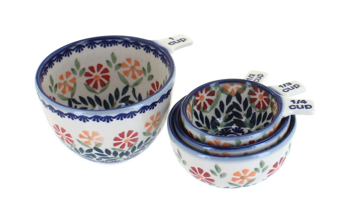 Blue Rose Polish Pottery Blue Daisy Measuring Cup Set