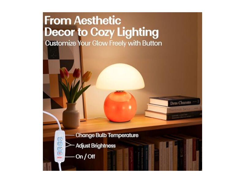 Dimmable LED Modern Mushroom Lamp For Bedroom Bedside Dorm Orange image number 2