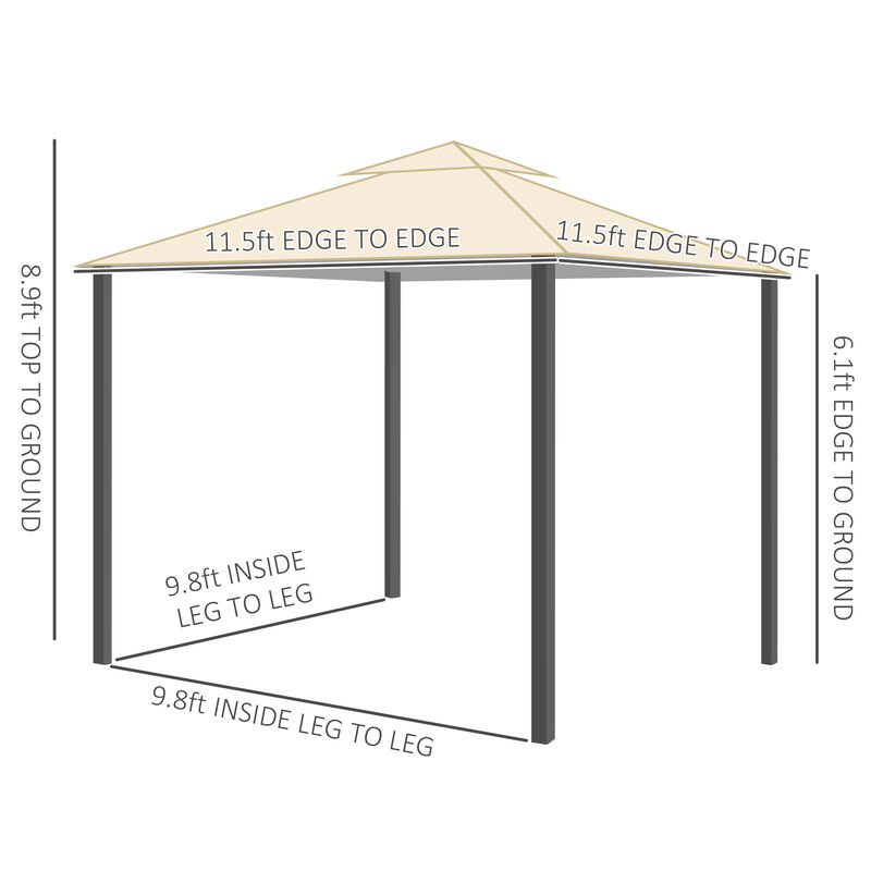 11.5' x 11.5' Outdoor Party Tent w/ Steel Frame and Ground Stakes Beige