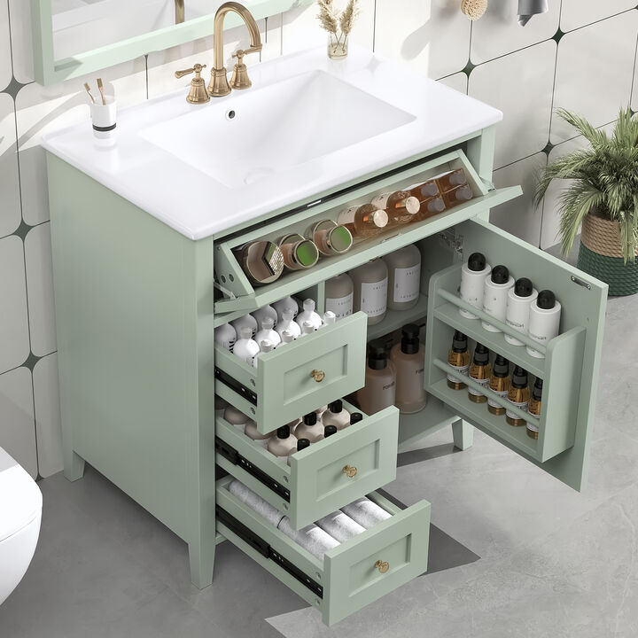 Merax Bathroom Storage Vanity with 3 Left Drawers, Right Cabinet with Adjustable Shelves