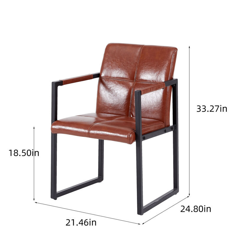 Brown modern european style dining chair PU leather black metal pipe dining room furniture chair set of 2