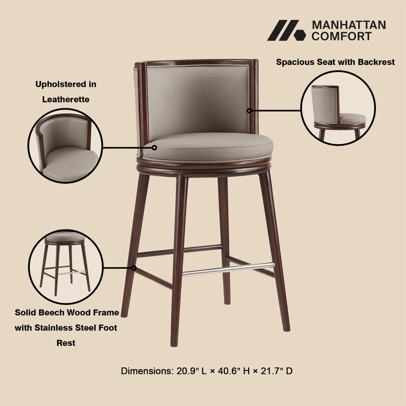 Evalyn Gray Leather Bar Stool
