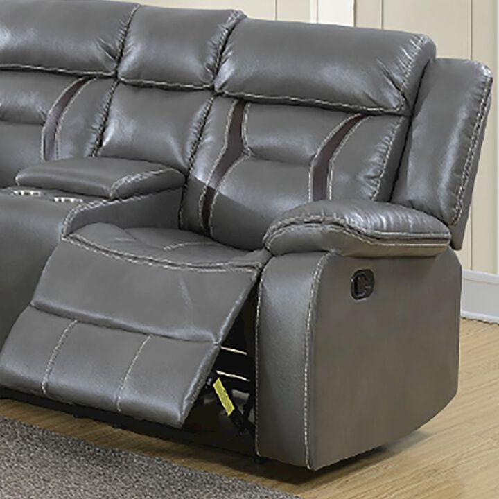 Simple Relax Gel Leatherette Manual Reclining Sectional Sofa, Grey