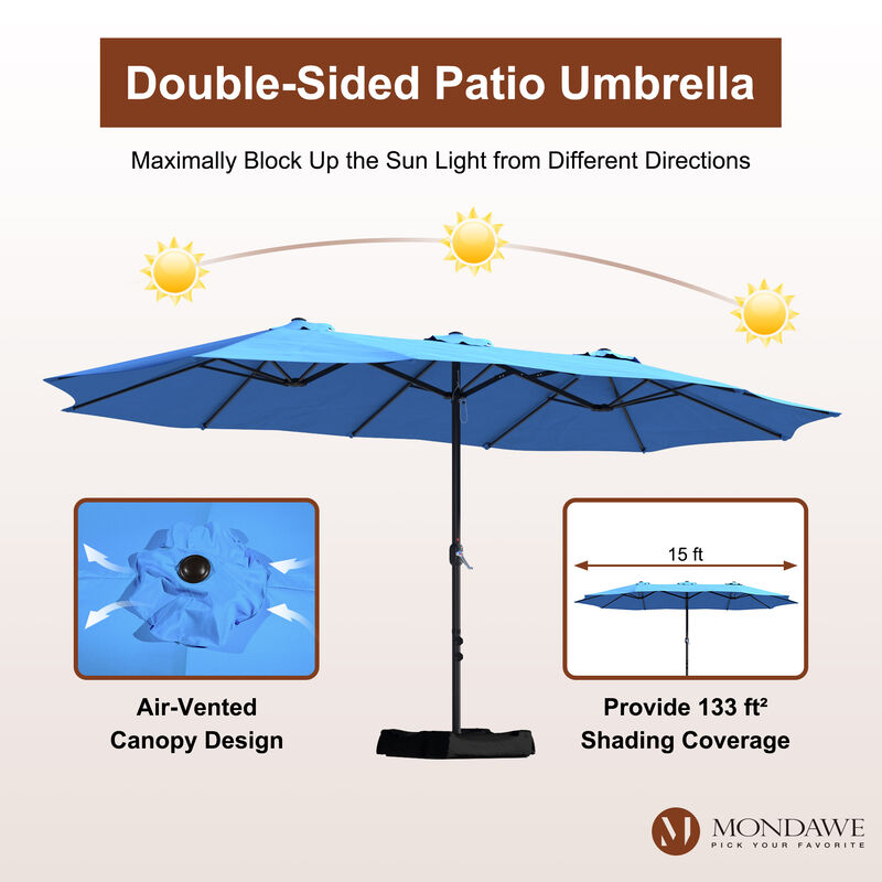 MONDAWE 15ft Rectangular Double-Sided Outdoor Patio Market Umbrella Coffee
