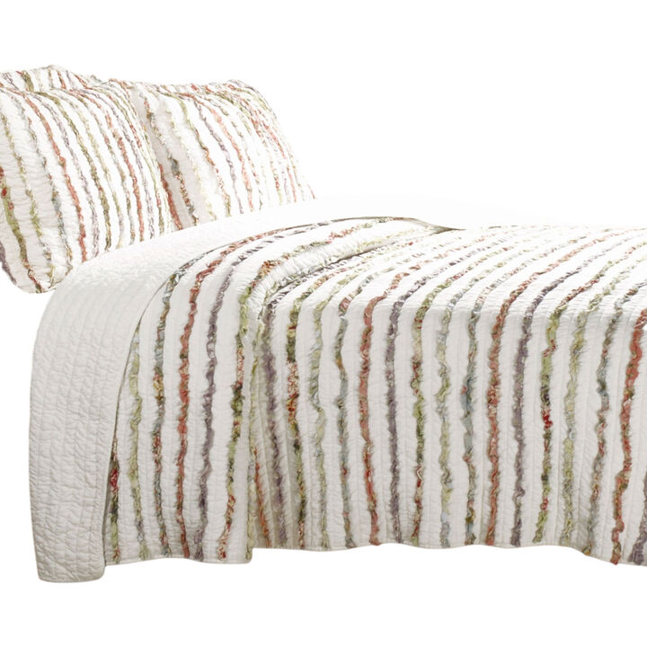 Cotton 3-Piece Oversized Quilt Set with Ruffle Stripes for Soft Comfortable Bedding