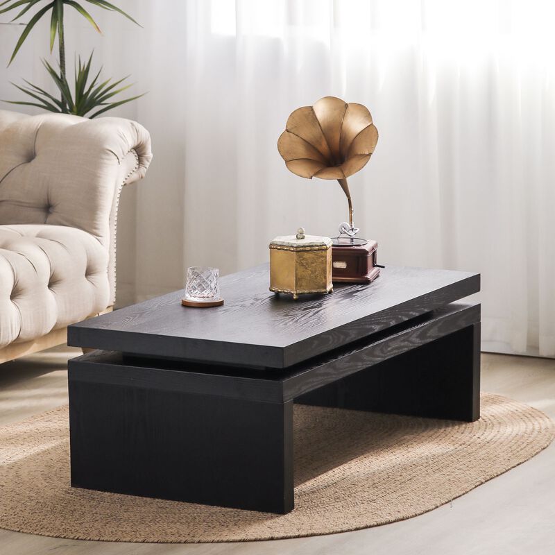 Rustic Farmhouse Rectangular Coffee Table with Floating Tabletop Design, Wooden Living Room Table image number 3