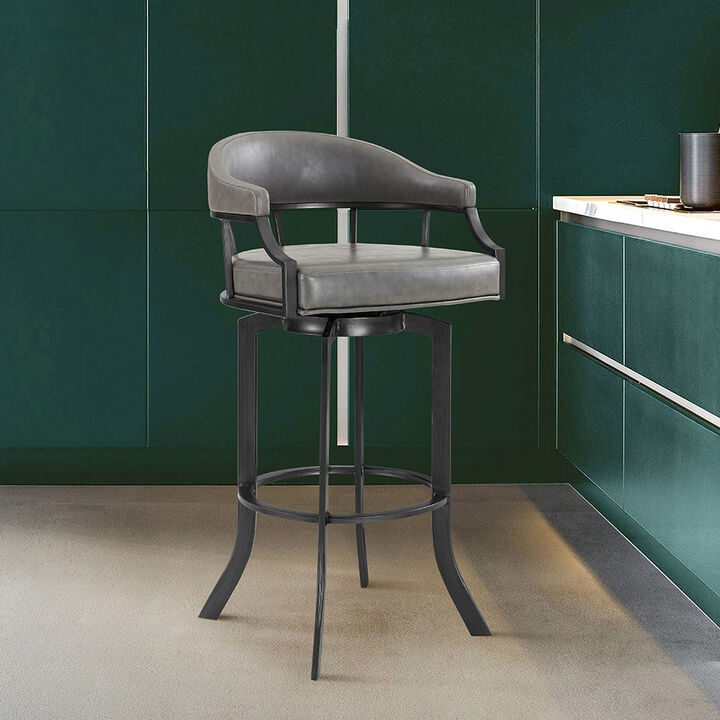 Pharaoh Swivel  Mineral Finish and Black Faux Leather Bar Stool