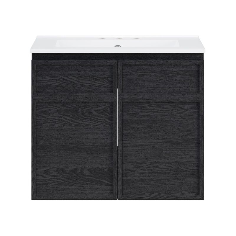 24" Wall-Mounted Bathroom Vanity in Black Oak with 3-Hole Centerset Sink Top image number 0