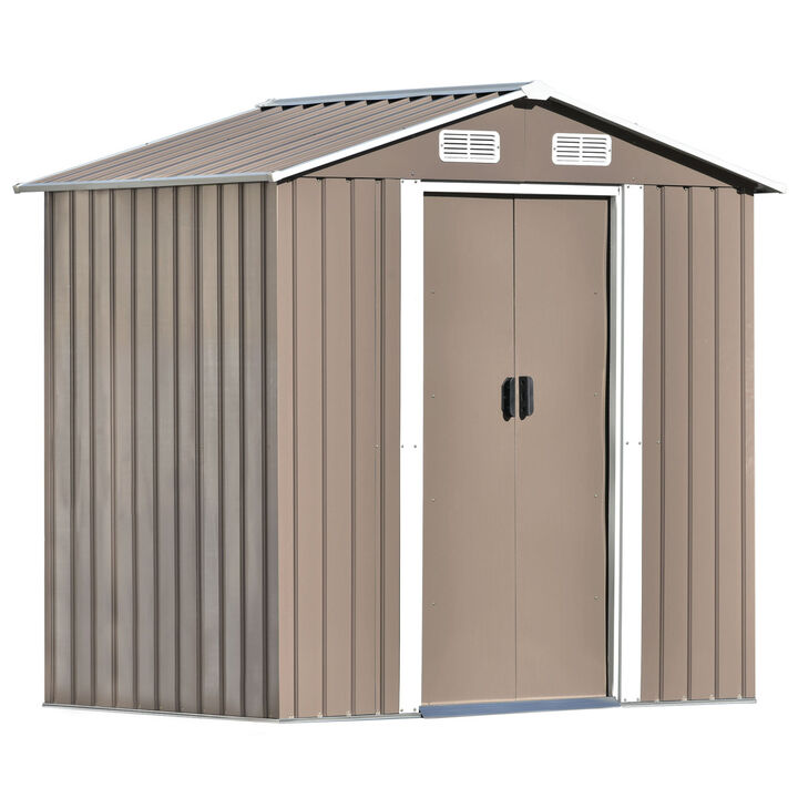 Patio 6ft x4ft Bike Shed Garden Shed, Metal Storage Shed with Lockable Door, Tool Cabinet with Vents and Foundation for Backyard, Lawn, Garden, Brown