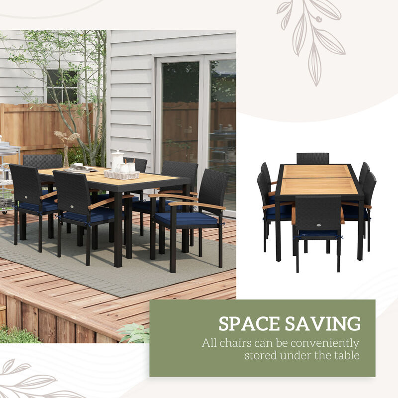 7 Pieces Patio Dining Set Outdoor with Space-Saving Design, Black