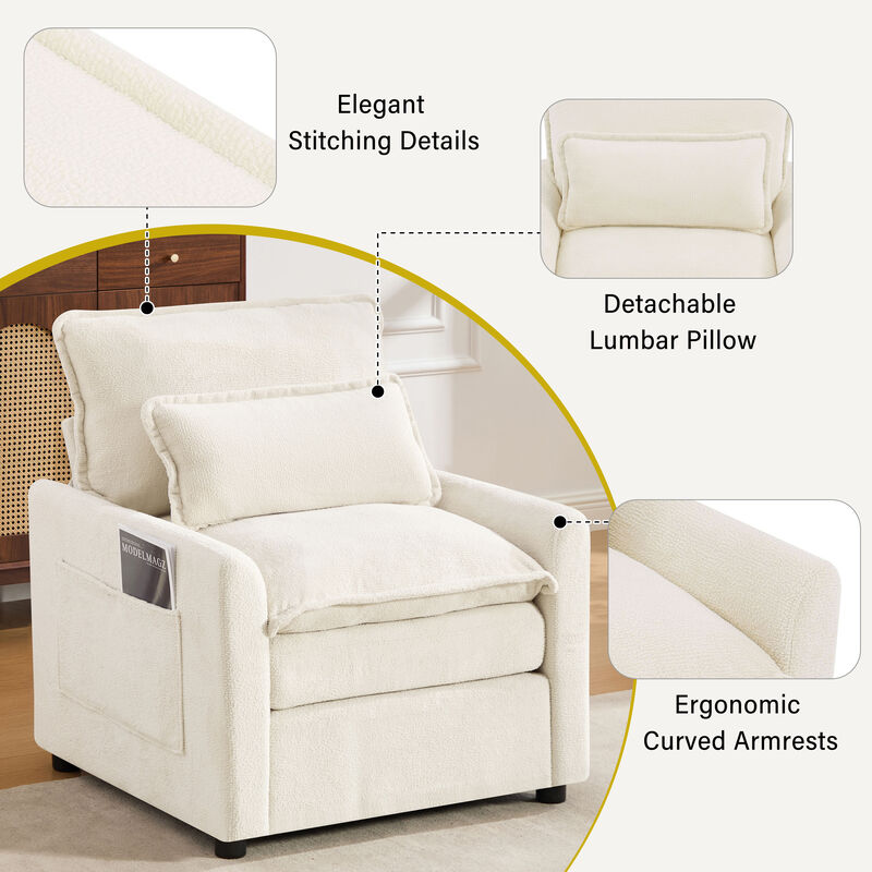 Merax Faux Fur Single Accent Armchair with Double-Layer Cushion image number 4