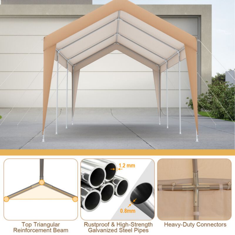10'x20' Heavy Duty Carport with Steel Frame and Detachable Sidewalls image number 5