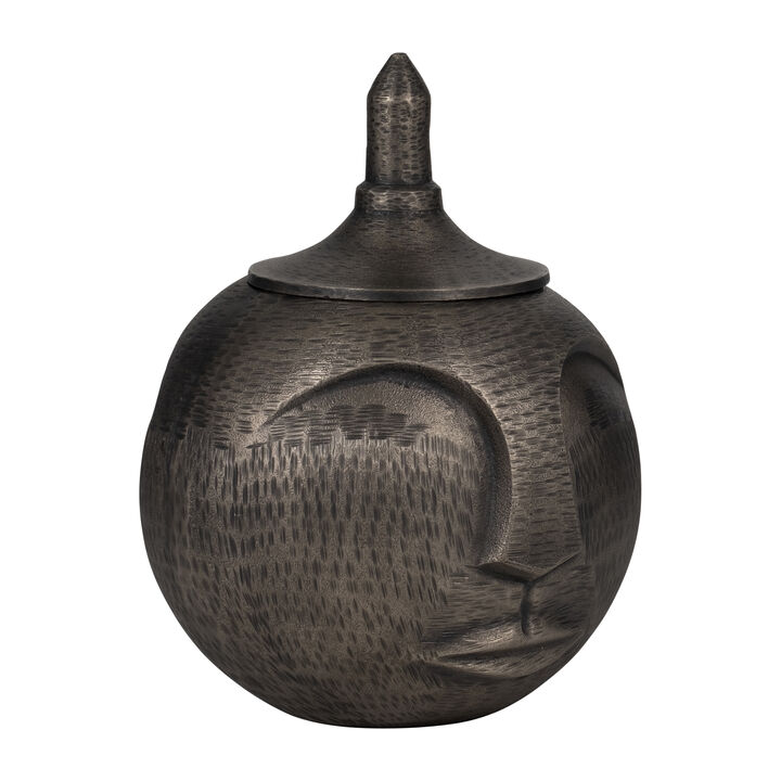 Metal 13" Face Jar With Lid