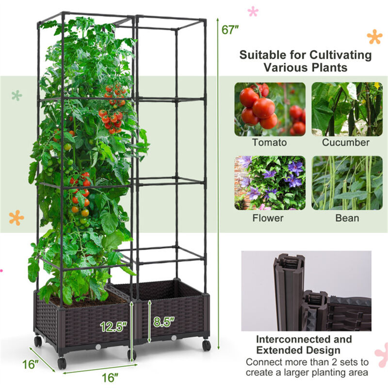 Garden Bed with Trellis Raised Planter Box with Climbing Plant Support for Outdoor Gardens
