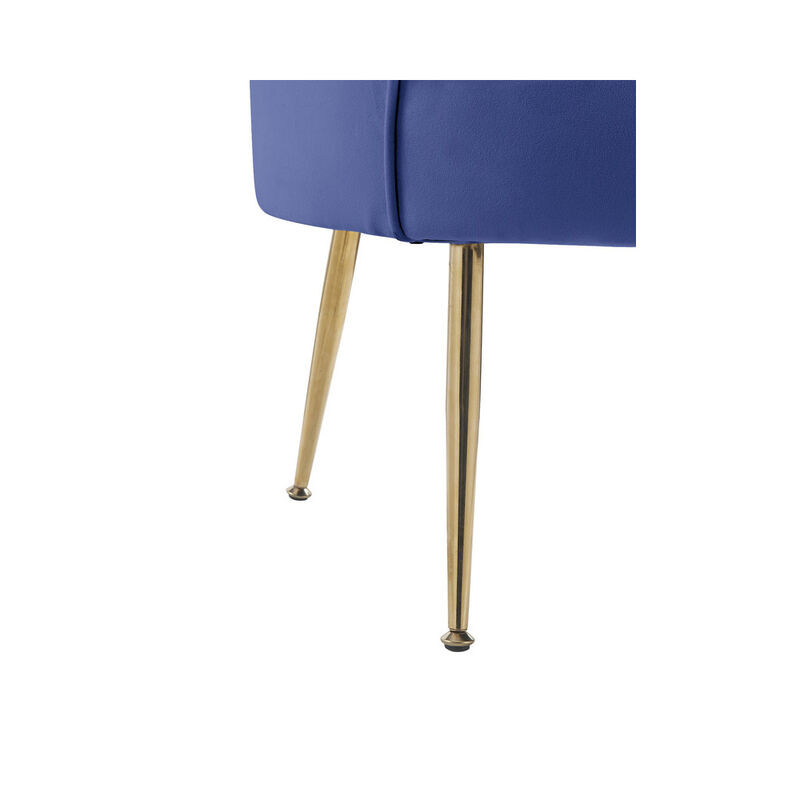 Velvet Scalloped Back Barrel Accent Chair with Metal Legs in Blue
