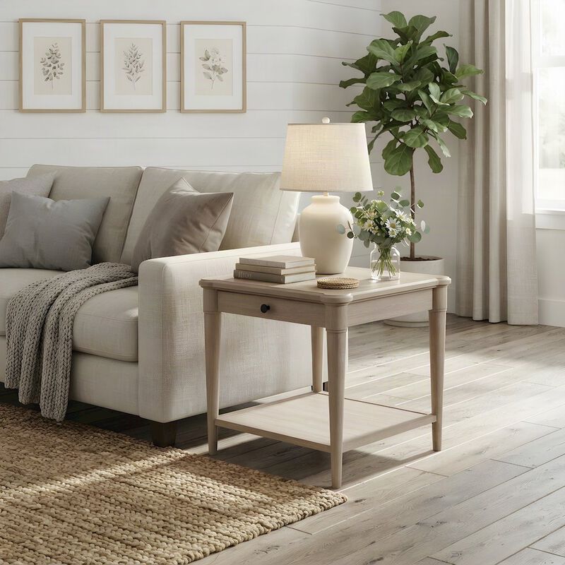 Rubberwood and Mindi Veneer End Table, Transitional Side Stand, Sand image number 1