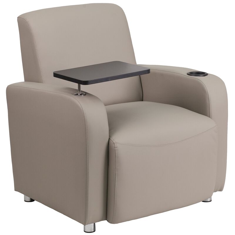 Flash Furniture George Gray LeatherSoft Guest Chair with Tablet Arm, Chrome Legs and Cup Holder