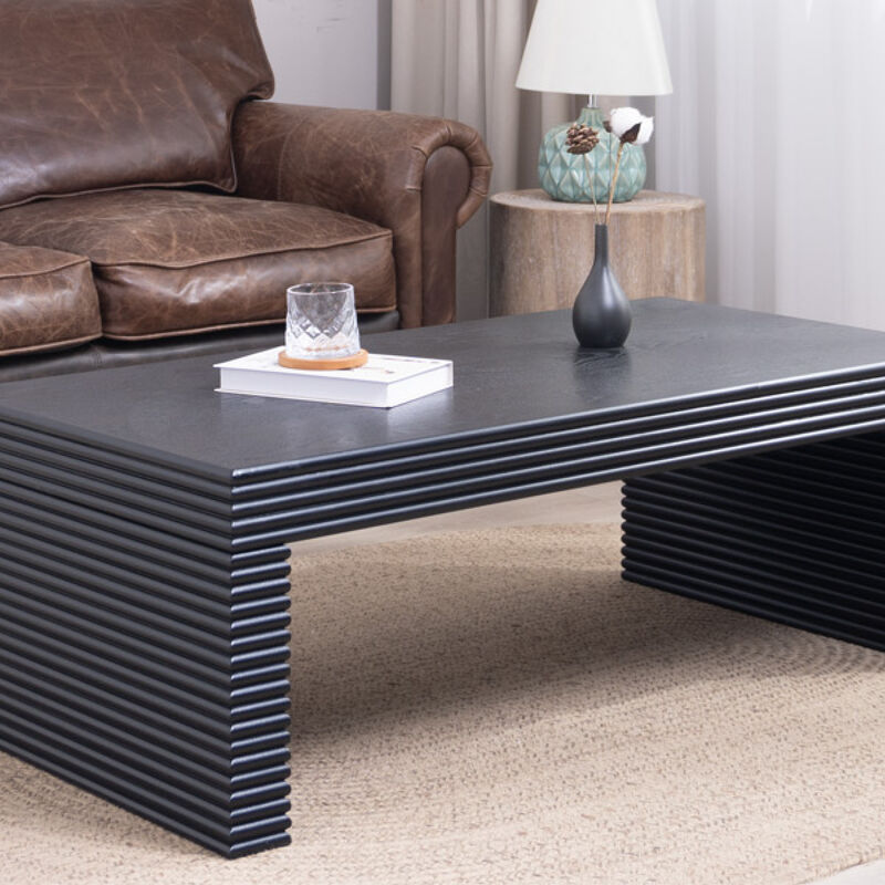 GOODSILO Modern Ribbed Rectangular Coffee Table with Low Profile Design for Contemporary Living Room Spaces image number 9