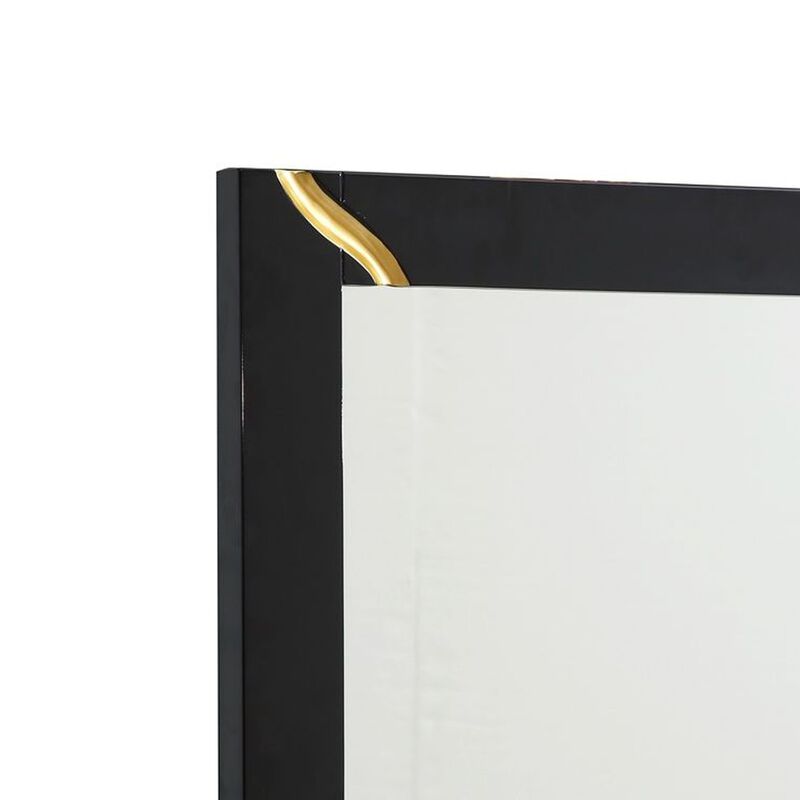 Cid Exie Mirror, Black Frame, 41 Inch High Gloss Finish, Gold Accents image number 3