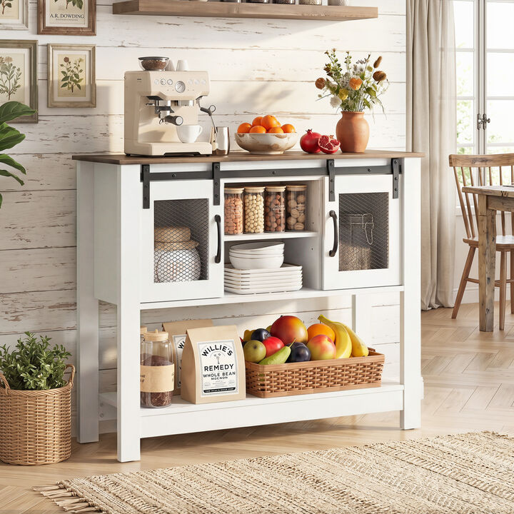 Entryway Console Table with Sliding Barn Doors and Cabinet Storage-Rustic Brown