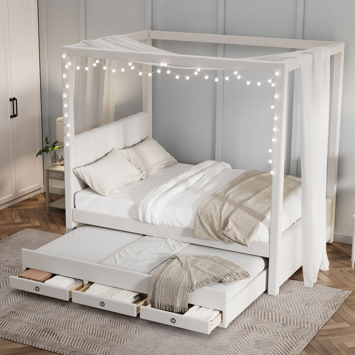 Merax Upholstered Canopy Platform Bed with Trundle