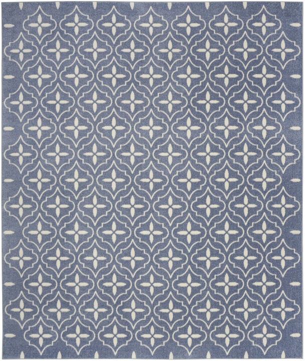 HomeRoots 8' X 10' Blue And Ivory Geometric Indoor Outdoor Area Rug