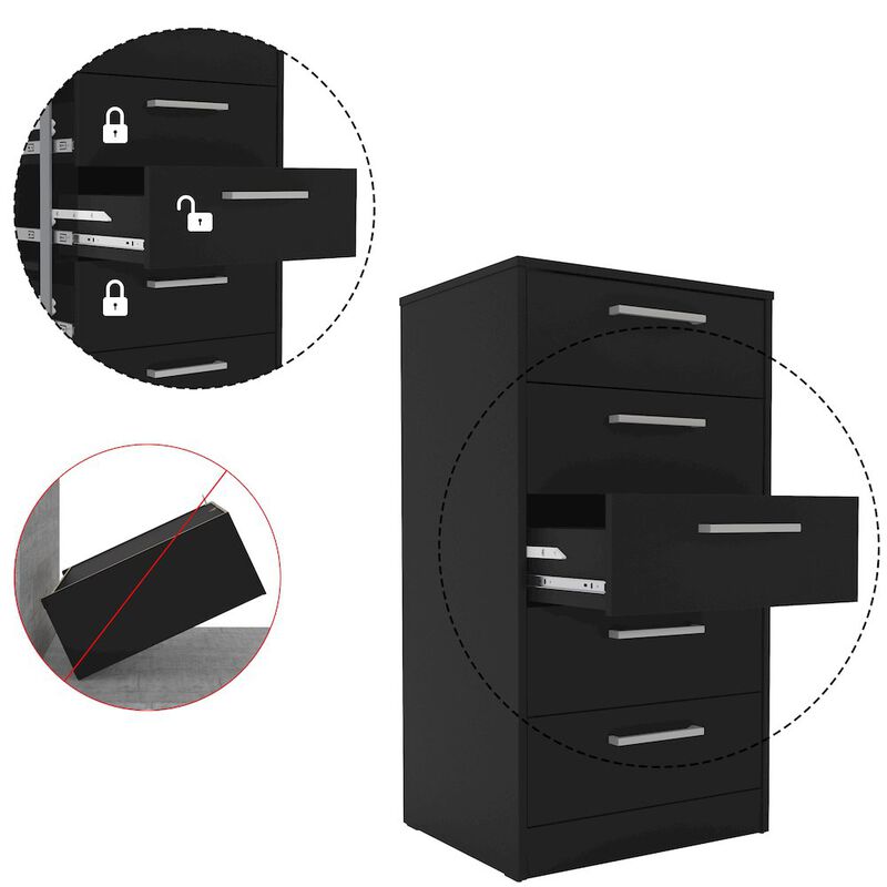 Polifurniture Juliette 5 Drawer Dresser, Black