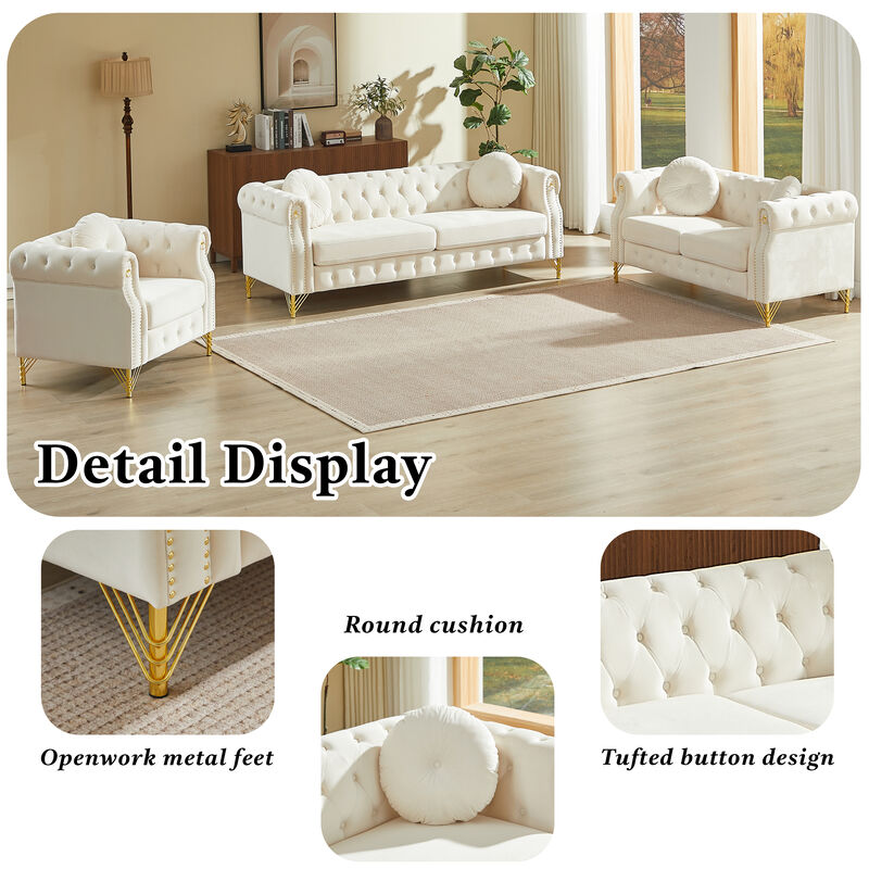 Wapces 82-Inch Velvet Chesterfield sofa image number 3